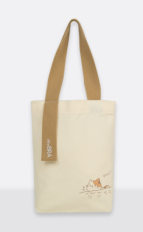 品牌設計 可愛貓咪插畫帆布袋 - 棕色