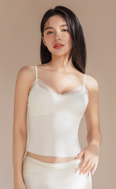 柔光蕾語｜蕾絲拼接吊帶無鋼圈內搭 - 白色