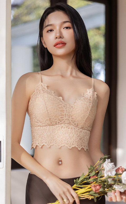 波希秘境｜蕾絲浮雕透氣BRATOP - 膚色