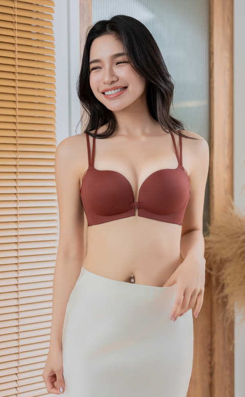 心動弧線｜前扣爆乳美背無鋼圈內衣 - 酒紅