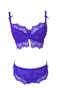 (絕版品)誘惑女香 性感無襯全蕾絲內衣褲 B-D myBRA - 寶藍色