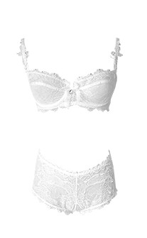 (絕版品)性感入門 蕾絲水鑽U型絕美加乘成套內衣褲 B-C myBRA - 白色