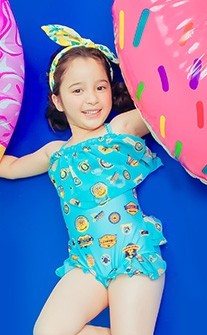 淘氣安柏 連身優雅兒童泳衣 M-XL AINIA - 藍色