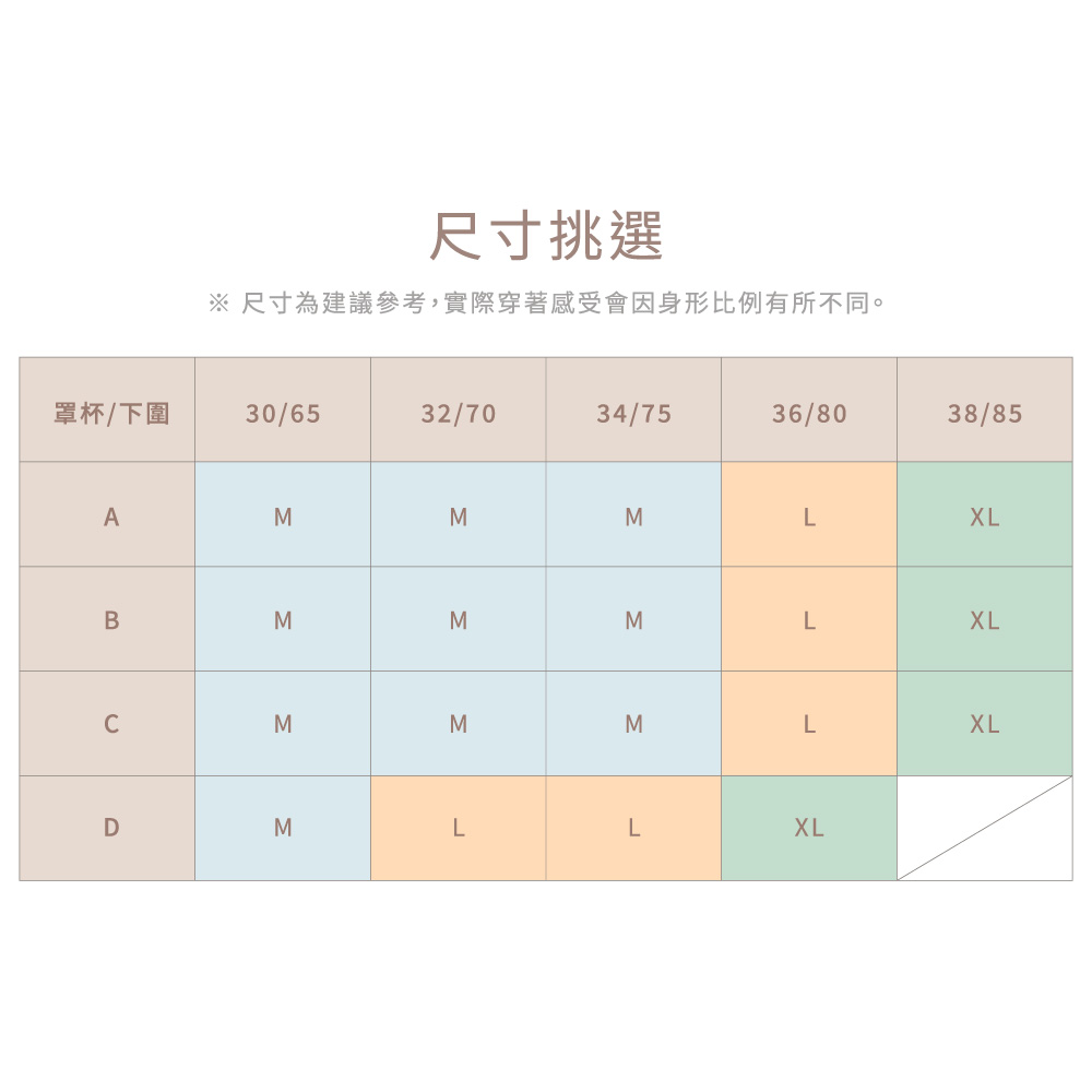 慢慢週日｜U領無痕無鋼圈內衣,穩定提托舒適不勒肉,260630,慢慢週日｜U領無痕無鋼圈內衣,柔軟不失支撐，舒適也能很有型,商品尺寸